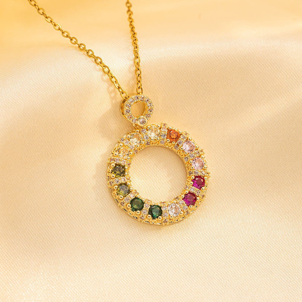 Colorful zircon donut titanium steel necklace for women