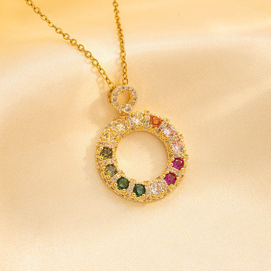 Colorful zircon donut titanium steel necklace for women