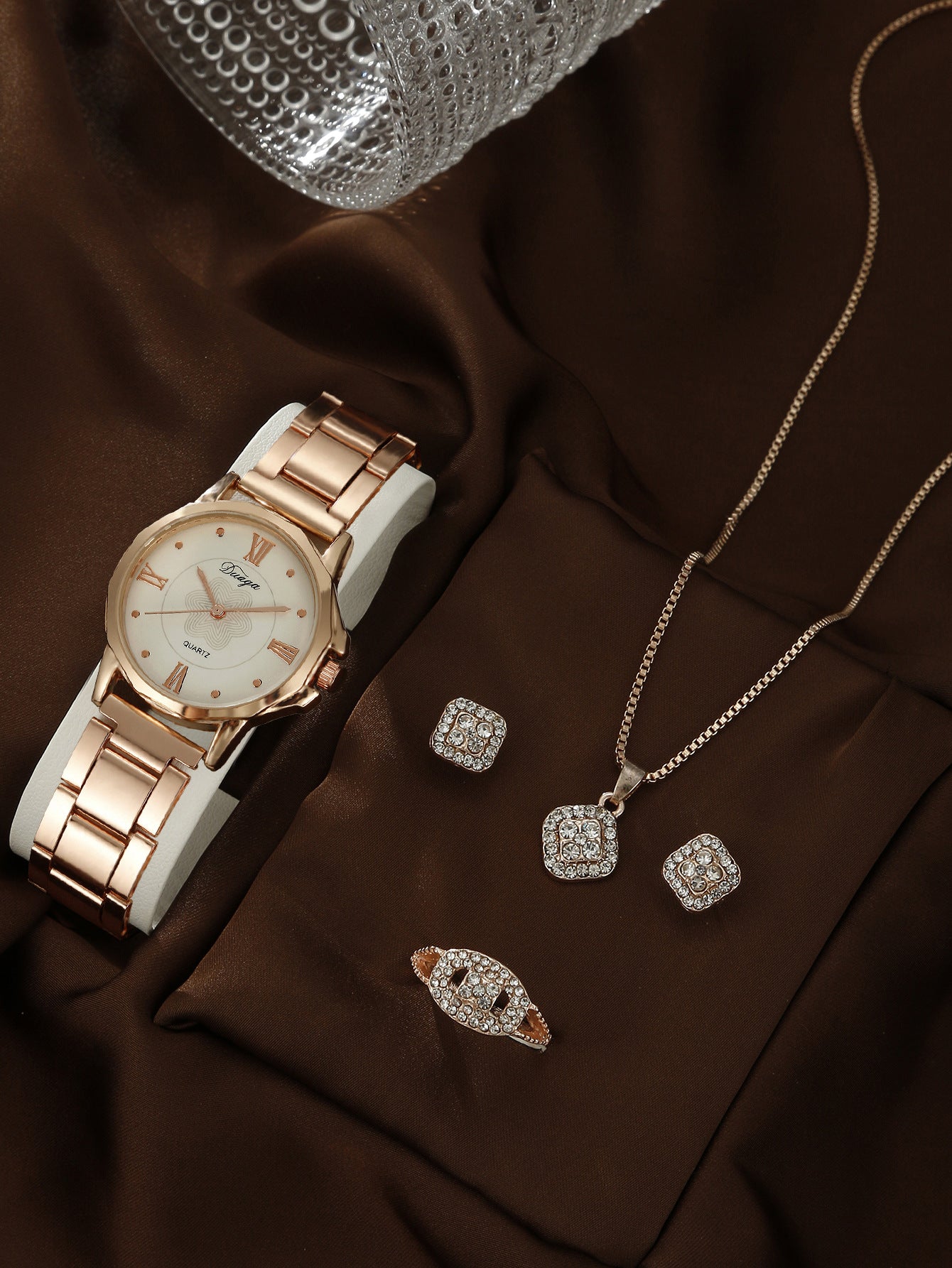 Steel belt quartz watch jewelry set