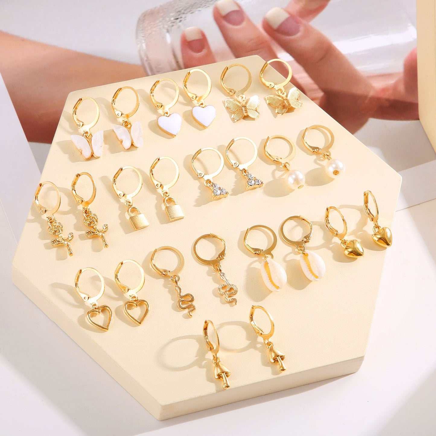 12-Piece Assorted Lock & Charm Hoop Earrings Set