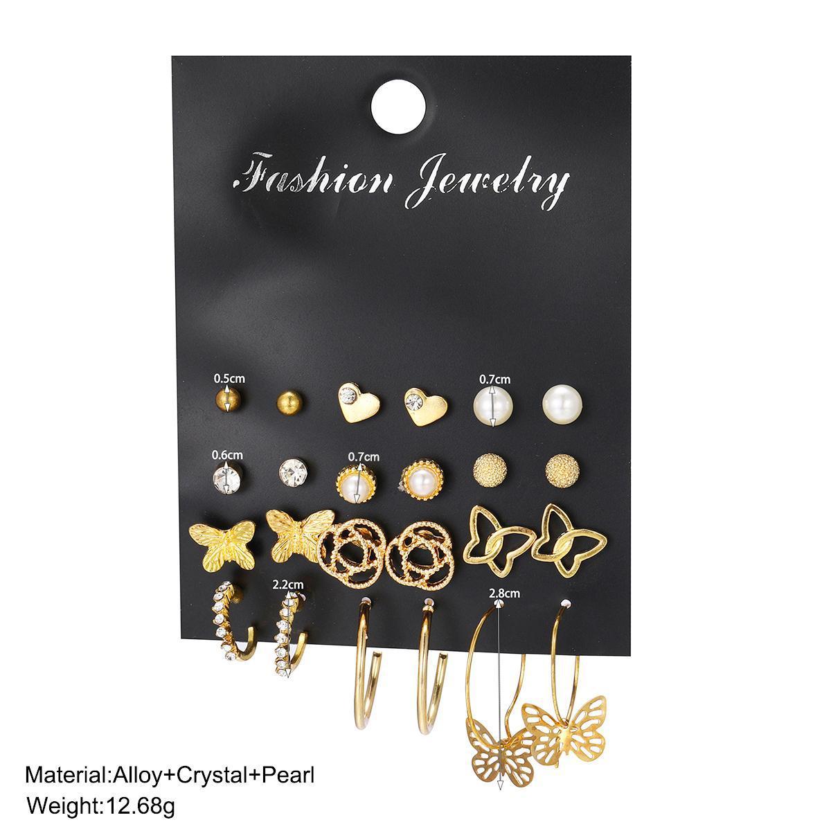 Butterfly Pearl Rhinestone Earring Set