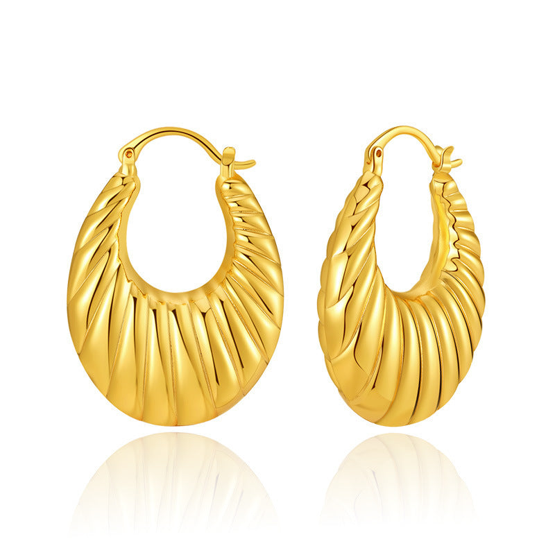 Pendientes de latón vintage ovalados en espiral hueca, chapados en oro de 18 quilates 