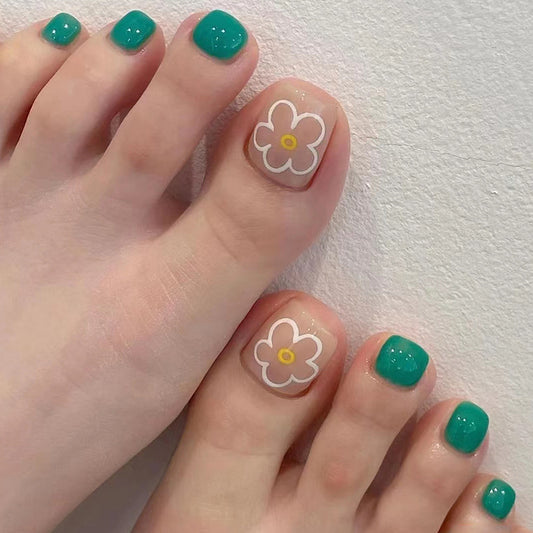 Pegatinas para uñas de los pies, 24 unidades, color verde fresco 