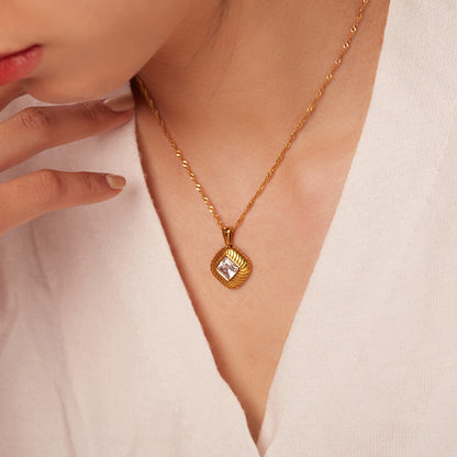 Ribbed Button White/Pink/Green Zirconia Necklace
