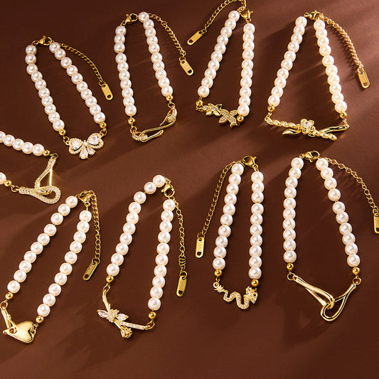 French-Style Titanium Steel Pearl Bracelet — Non-Fading