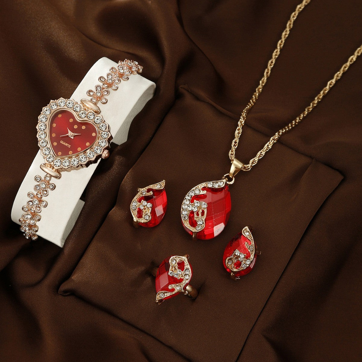 Bracelet Watch Necklace Earrings Ring Set