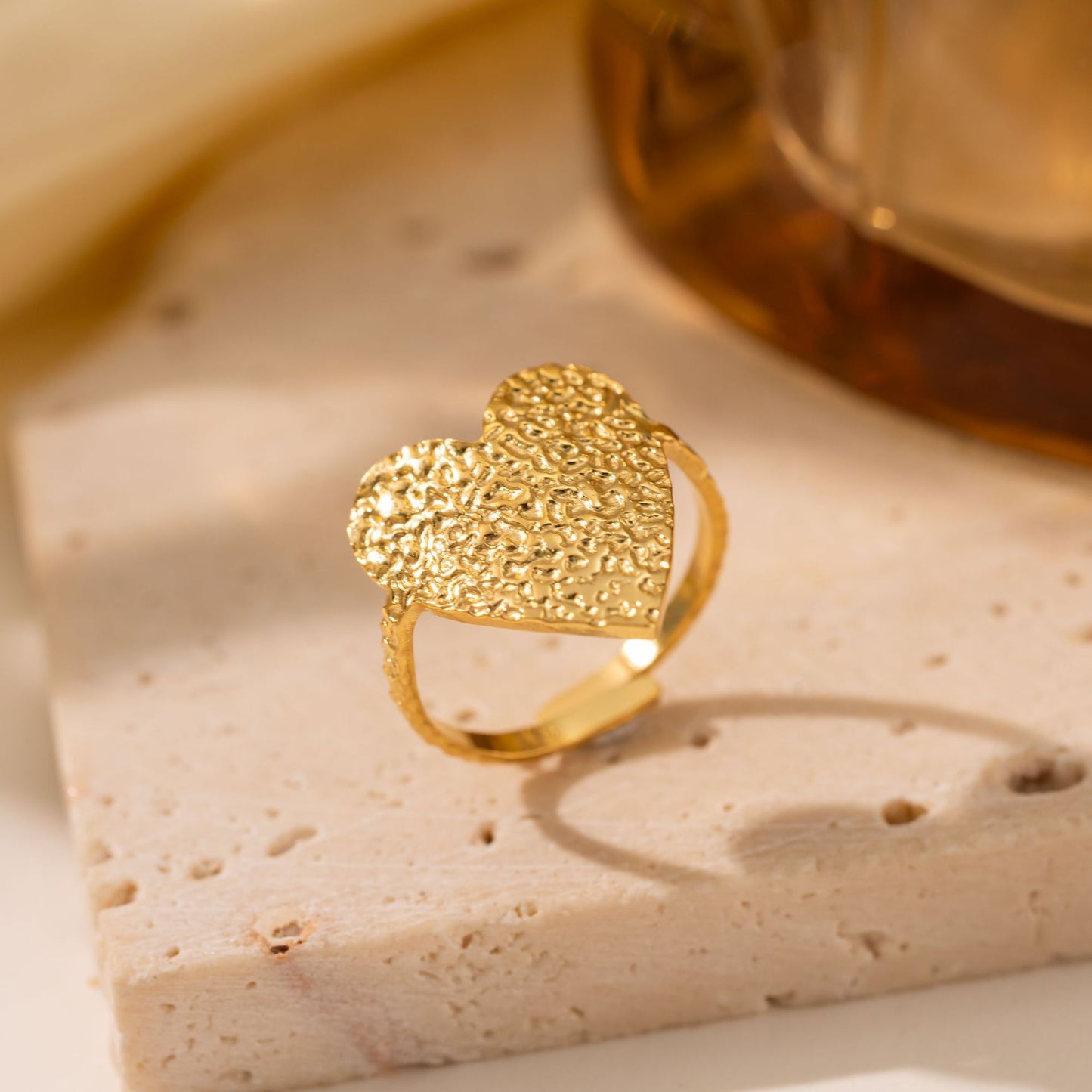 18K Gold Titanium Steel Heart Ring