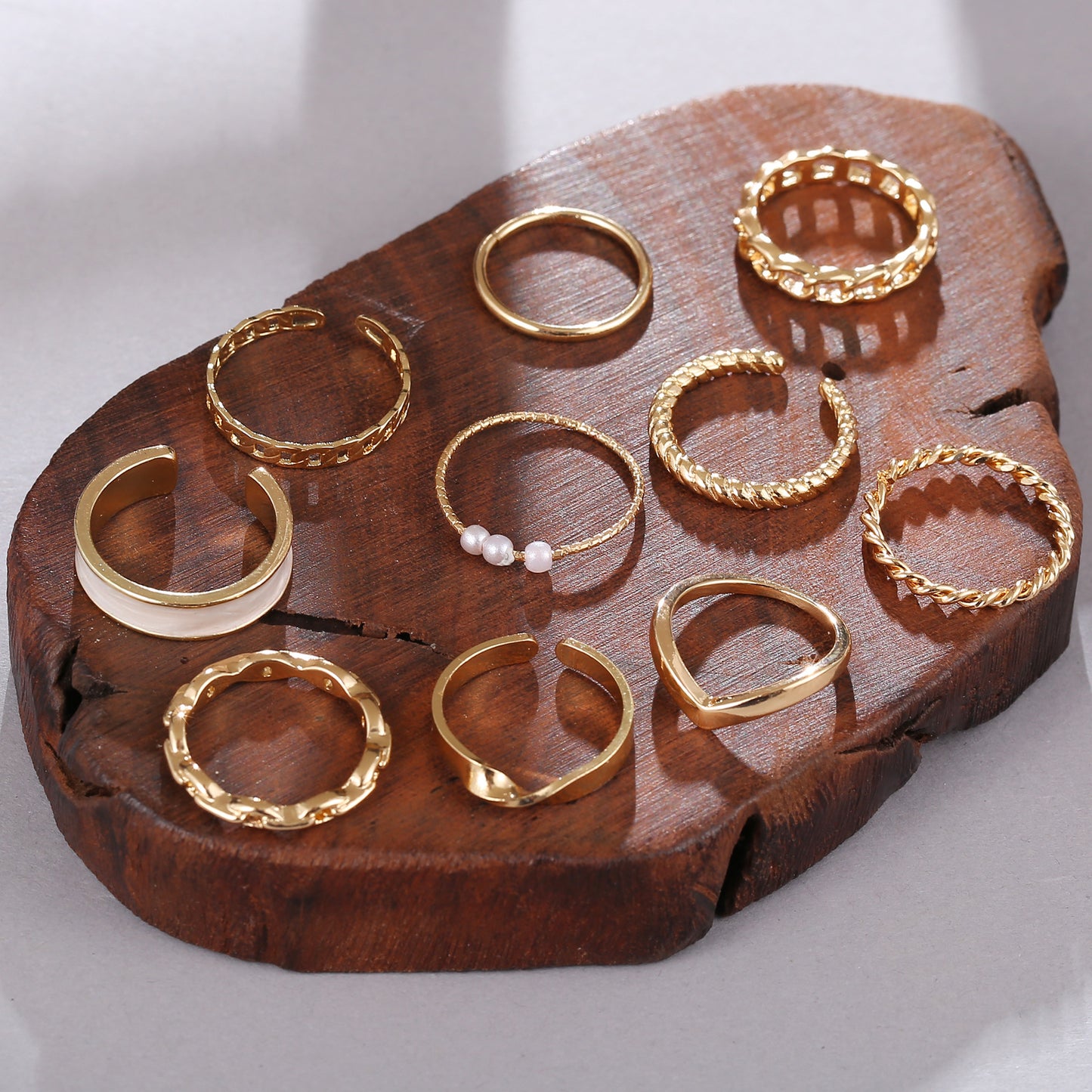 10-Piece Retro Imitation Pearl Ring Set