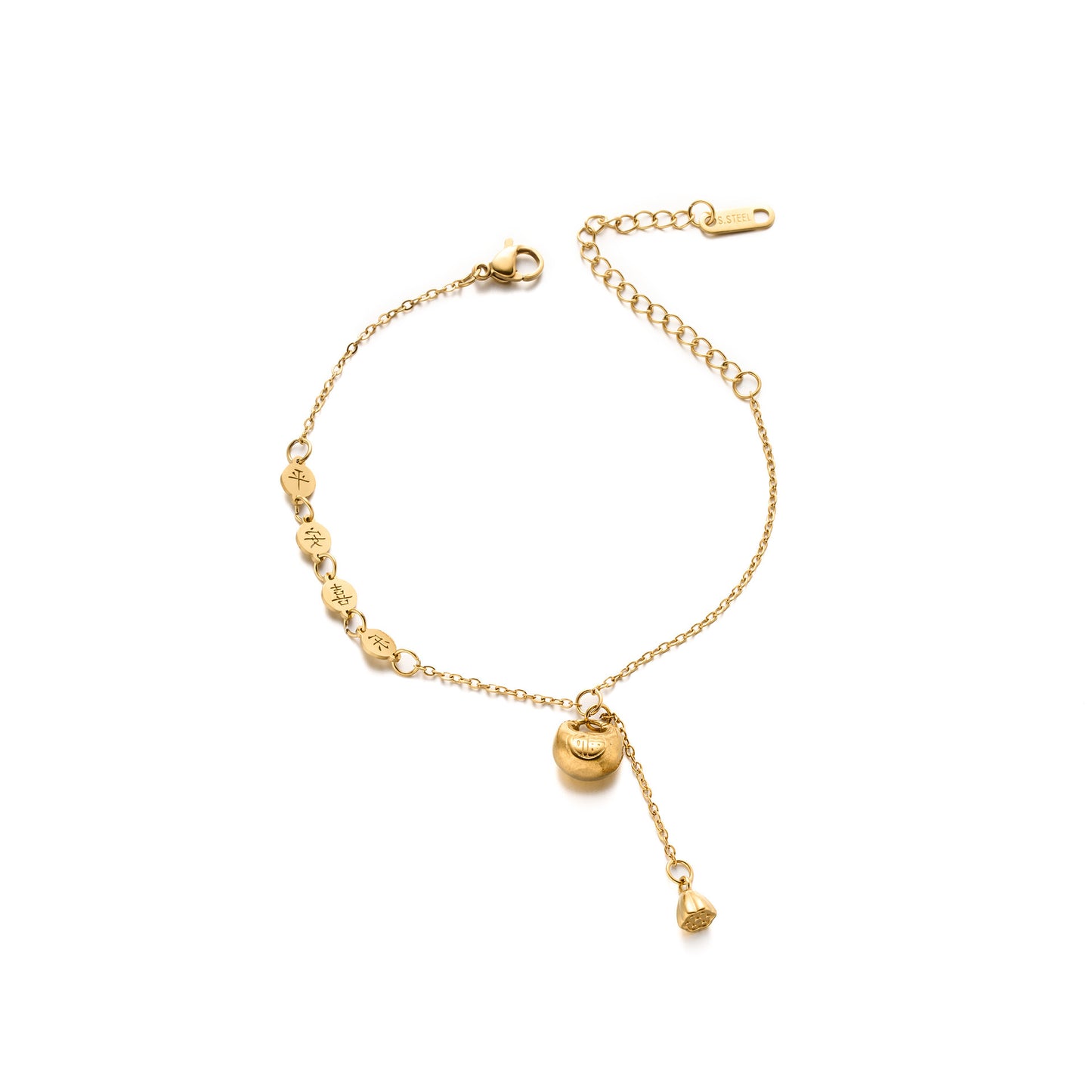 Titanium Steel Peace & Joy Charm Bracelet