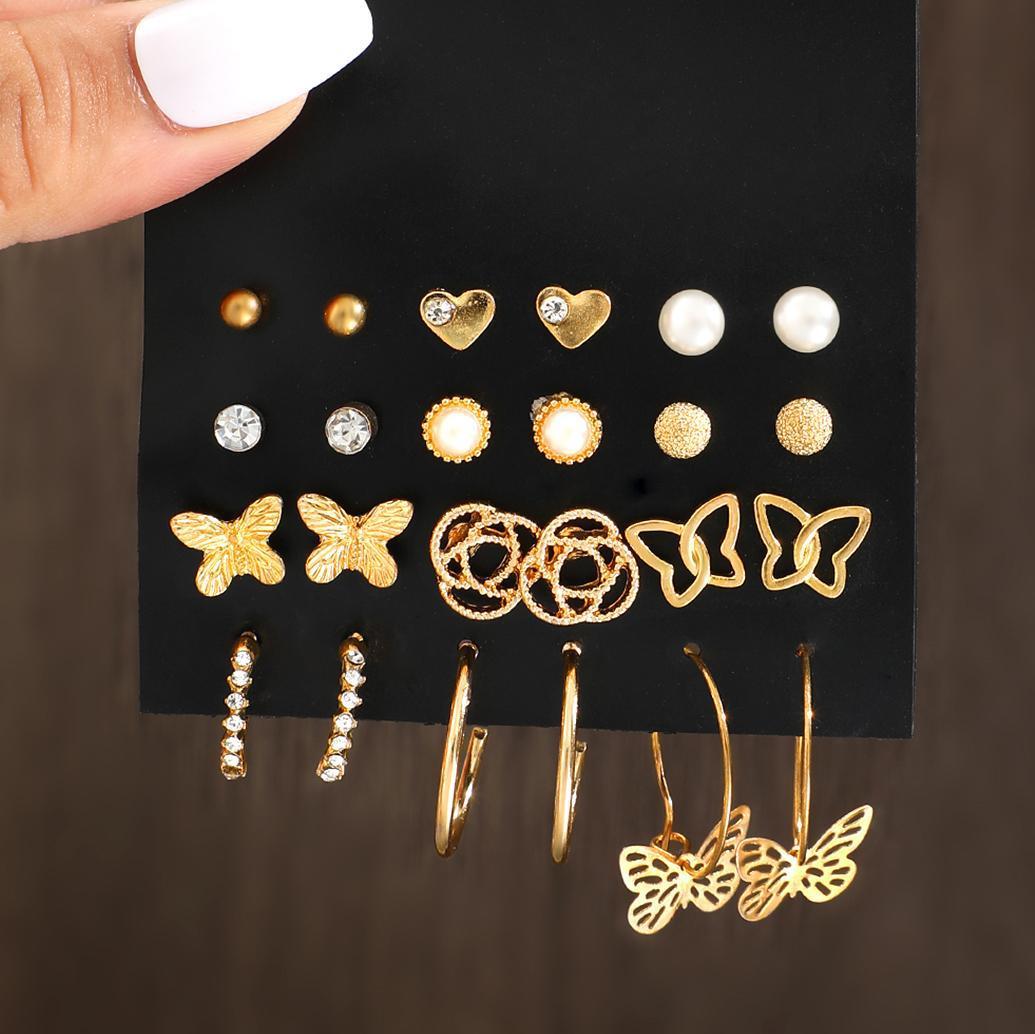 Butterfly Pearl Rhinestone Earring Set