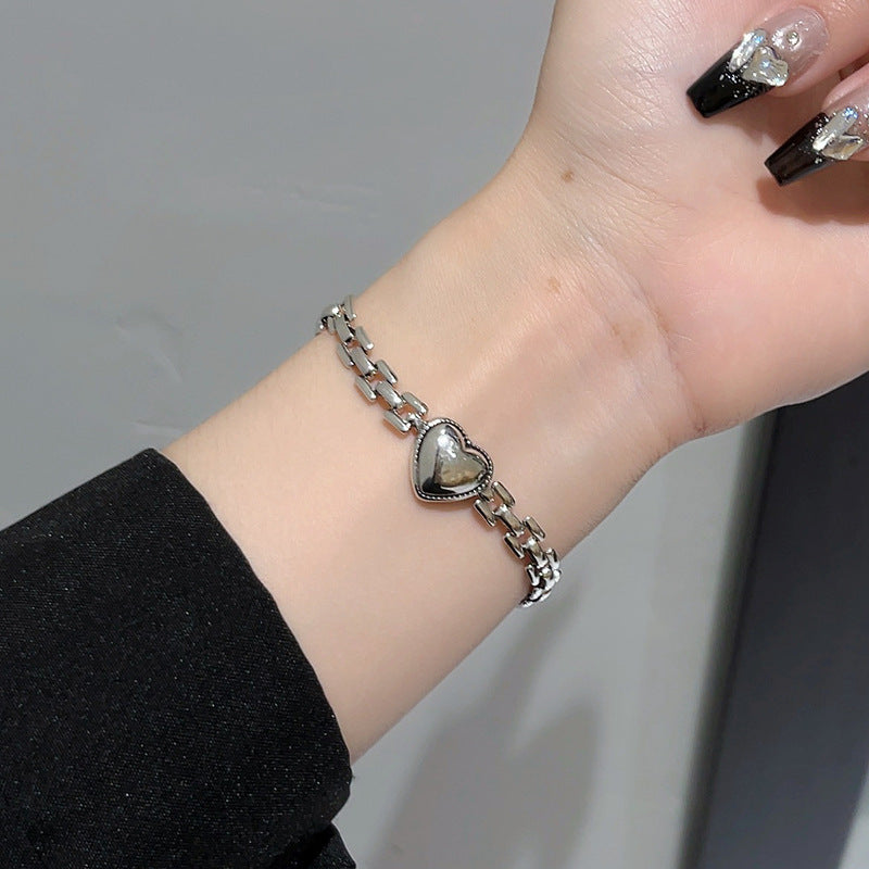 Korean-Style Titanium Steel "Love" Thick Chain Bracelet for Women