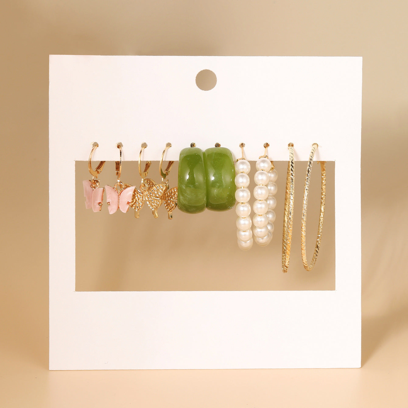 Green acrylic pearl earrings 5 pairs