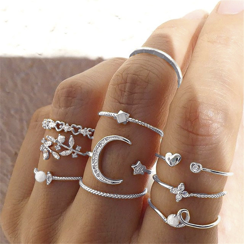 Star, Moon & Leaf Ring Set