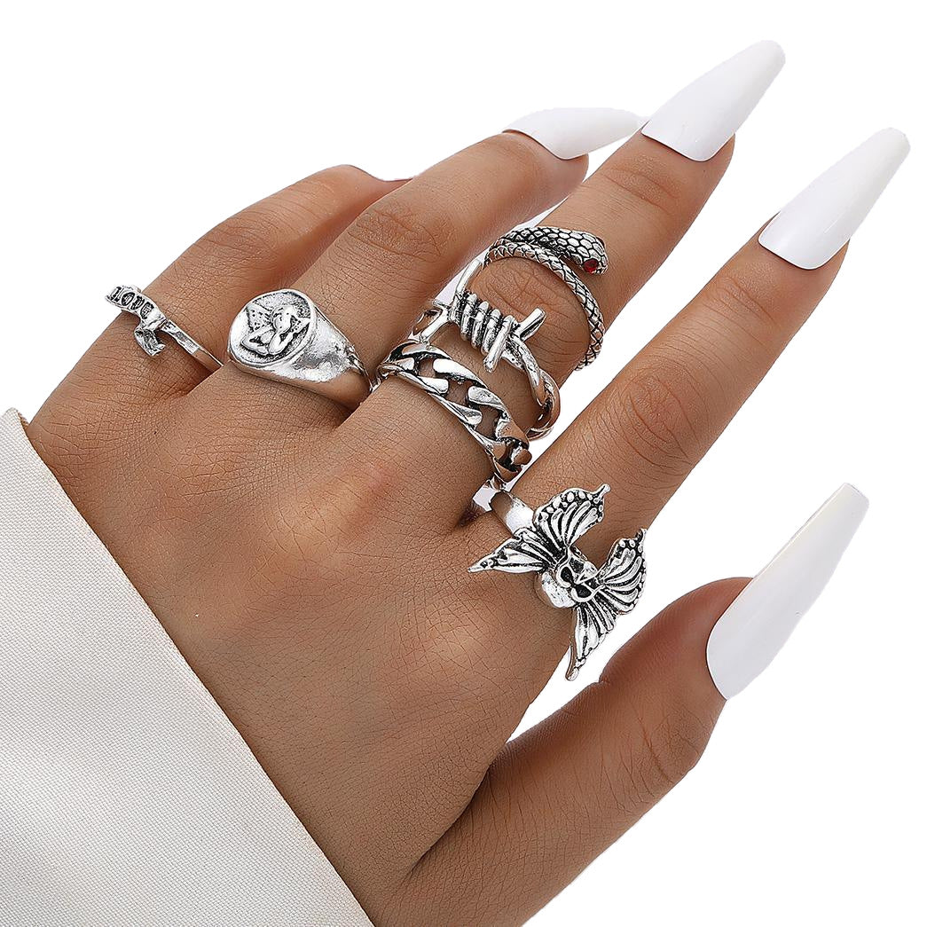 Retro Skull Ring Set (6-piece)