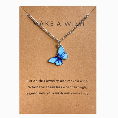 Collar de aleación con forma de mariposa y tarjeta de papel con letras antiguas 