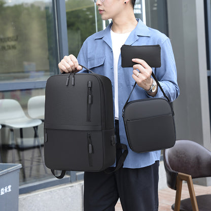 Three-piece USB casual backpack computer bag