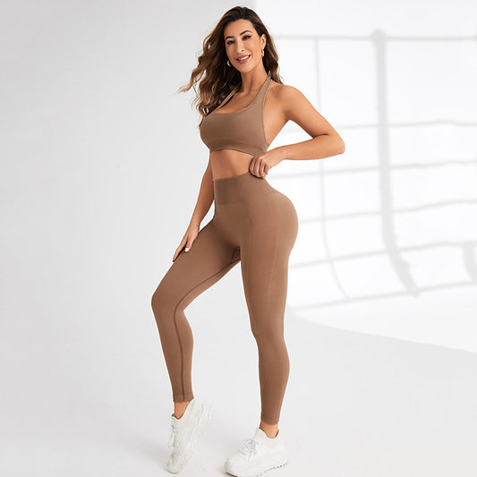 Pantalones 3/4 de yoga de color sólido con levantamiento de glúteos y cintura alta 