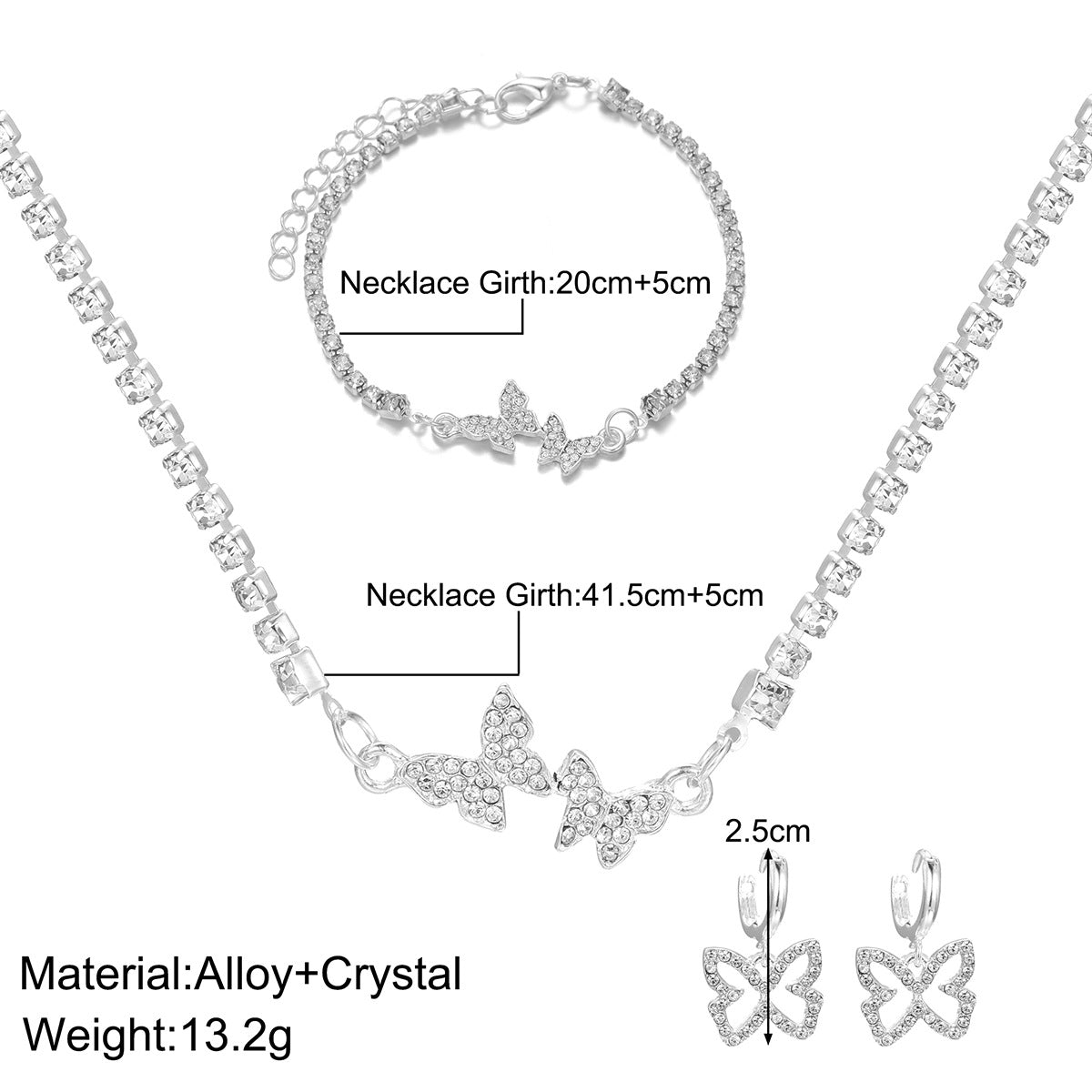 Rhinestone Butterfly Jewelry Set