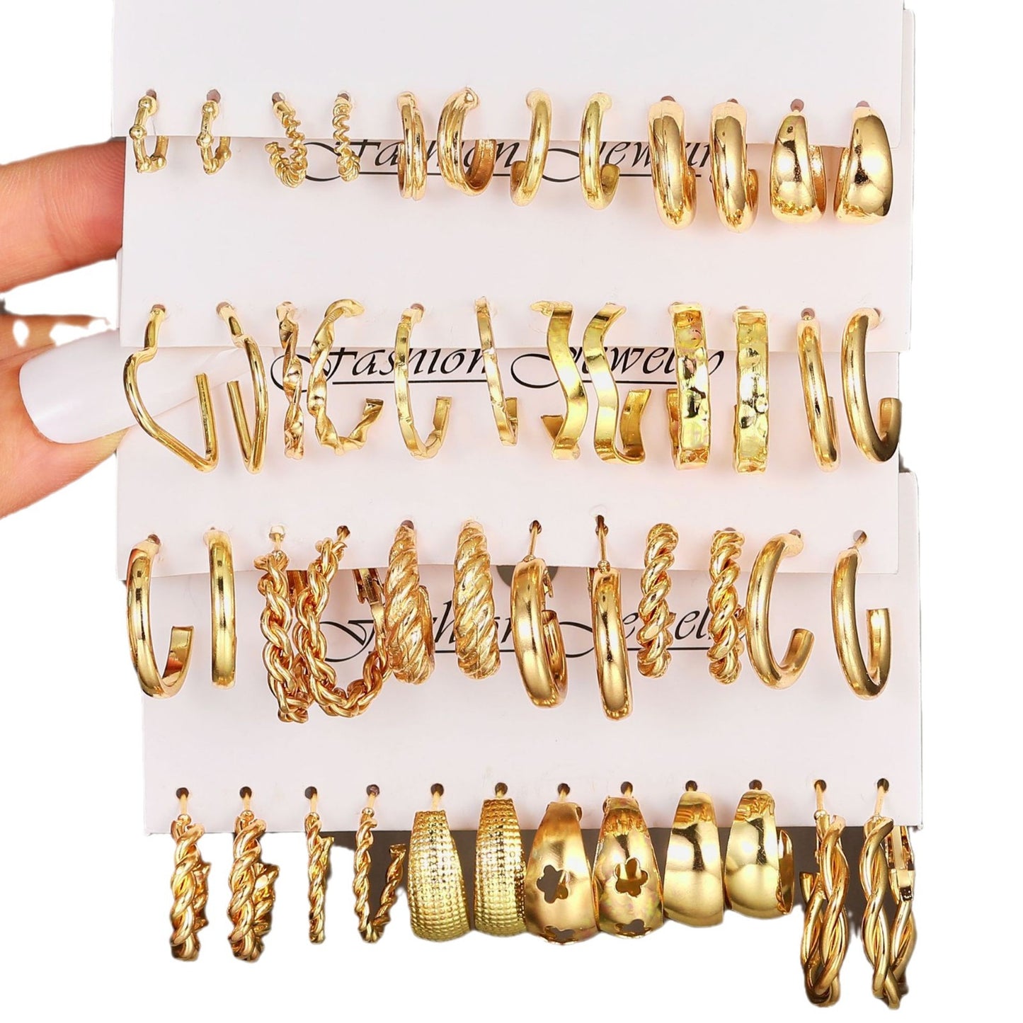 24-Piece Geometric Twist & C-Hoop Earring Set