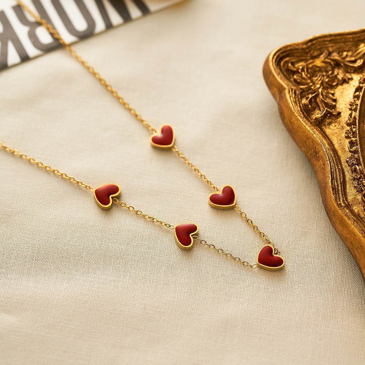 Women's 18K Gold-Plated Titanium Steel Heart Pendant Necklace — Enamel Multi-Love Design, Non-Fading