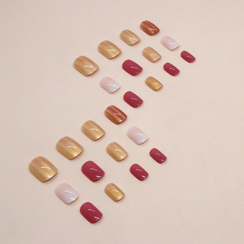 Short Aurora Gold Glitter Fake Nails
