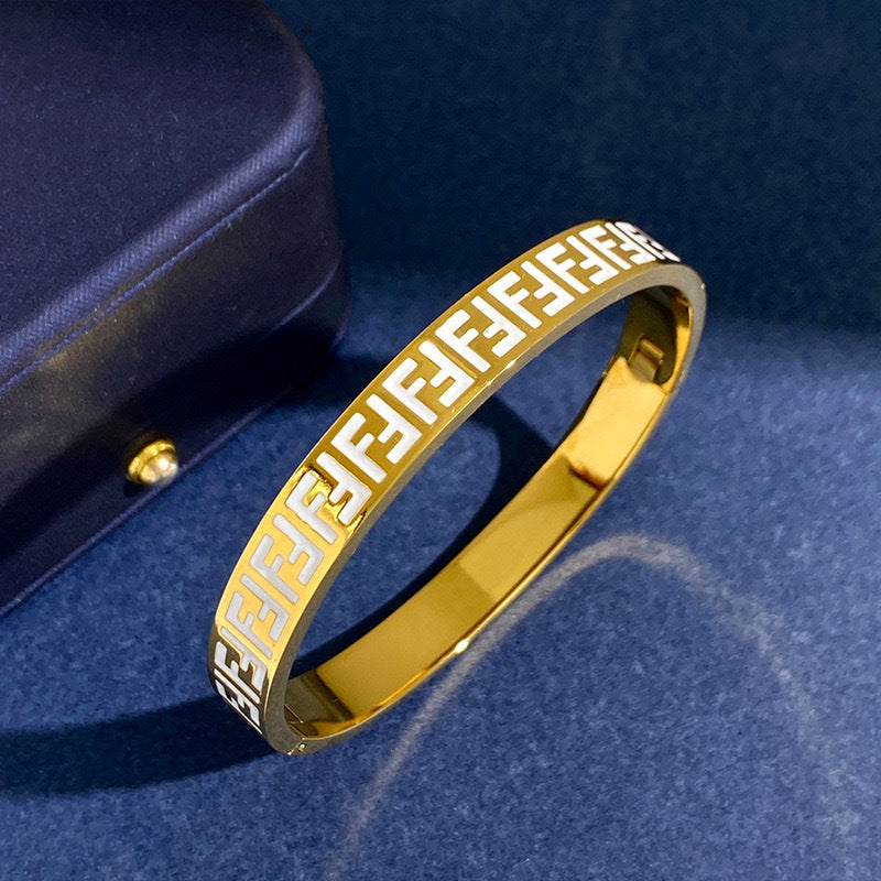 Double F Letter Bracelet, High-End Stainless Steel, INS Style