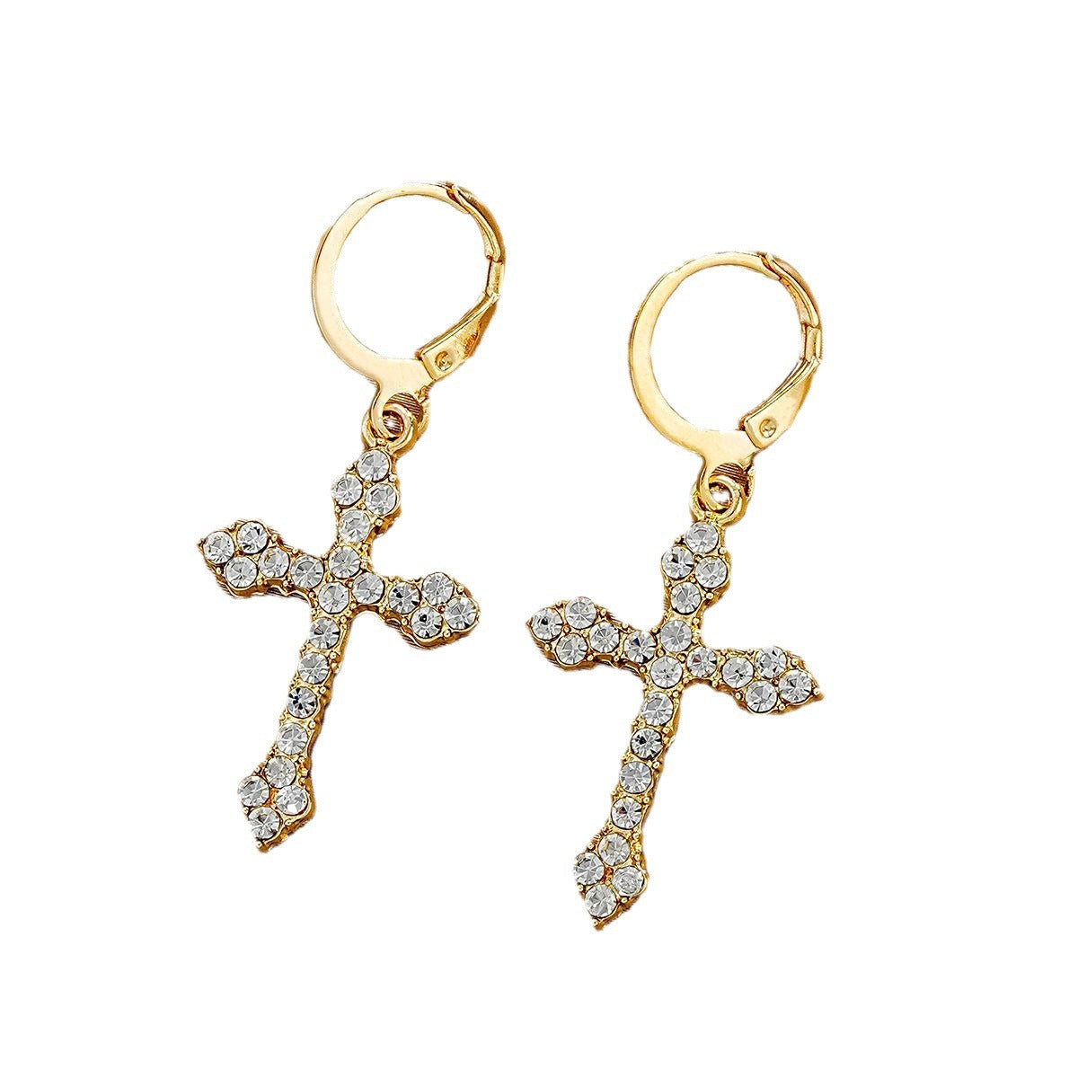 Rhinestone Cross Pendant Hoop Earrings