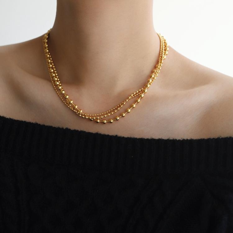 Multi-layer 2mm Bead Cuban Collarbone Necklace — 18K Gold-Plated Titanium Steel