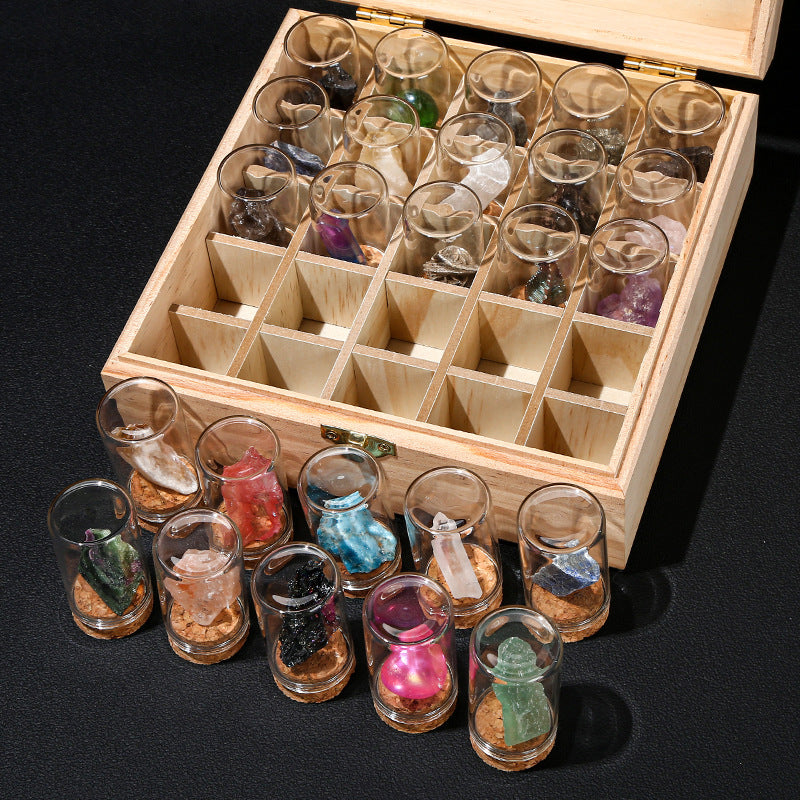 Botella de los deseos con muestra de mineral de roca de cristal 