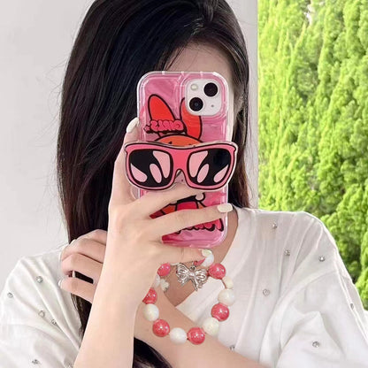 Water Wave Case iPhone15 Pro X Powerpuff Girls Sunglasses Stand
