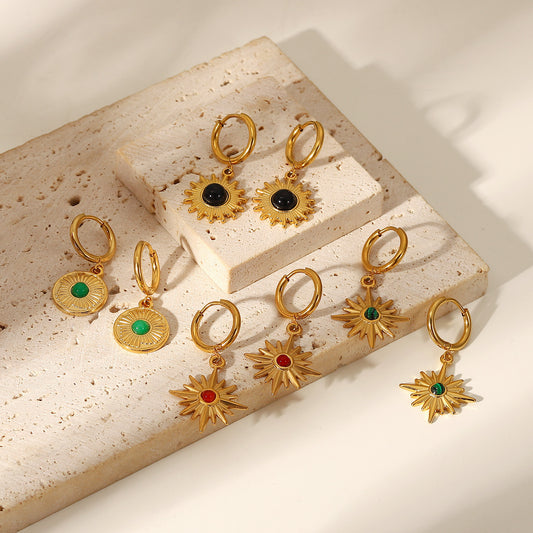 Eight-pointed star pendant hoop earrings