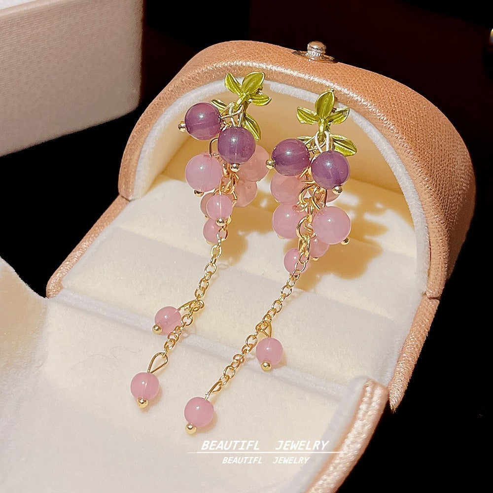 Pendientes largos de flores rosas para mujer 
