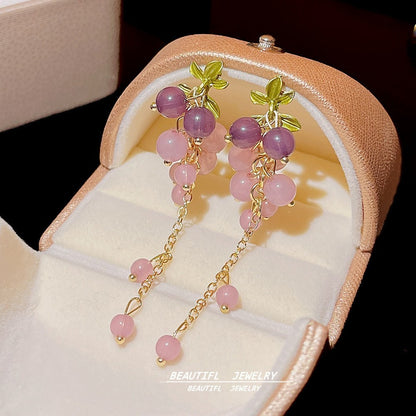 Pendientes largos de flores rosas para mujer 