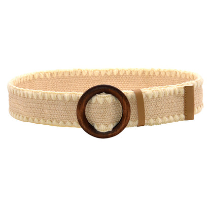 Round Braided Wooden Buckle Ladies Belt