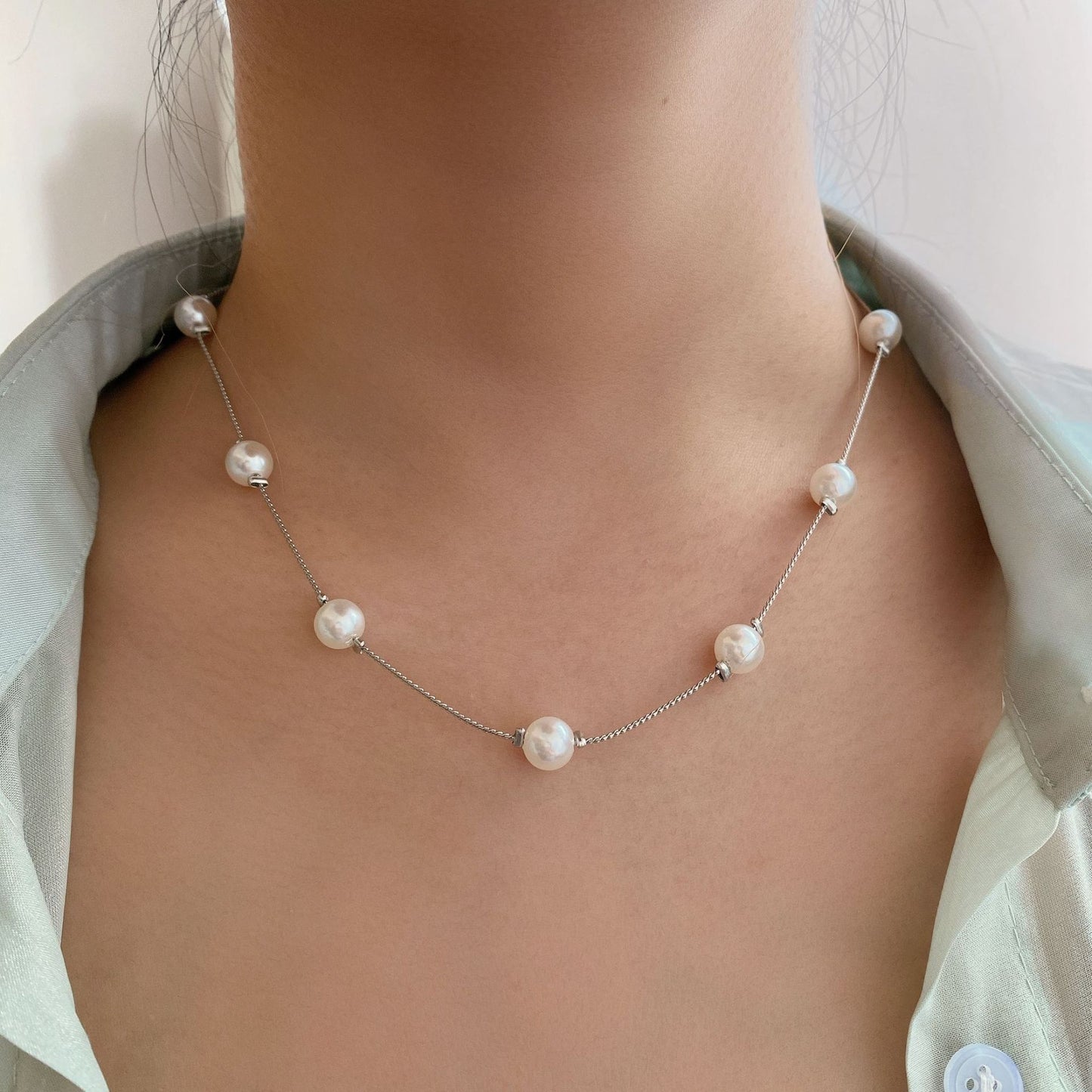Pearl Collarbone Necklace & Earrings Set