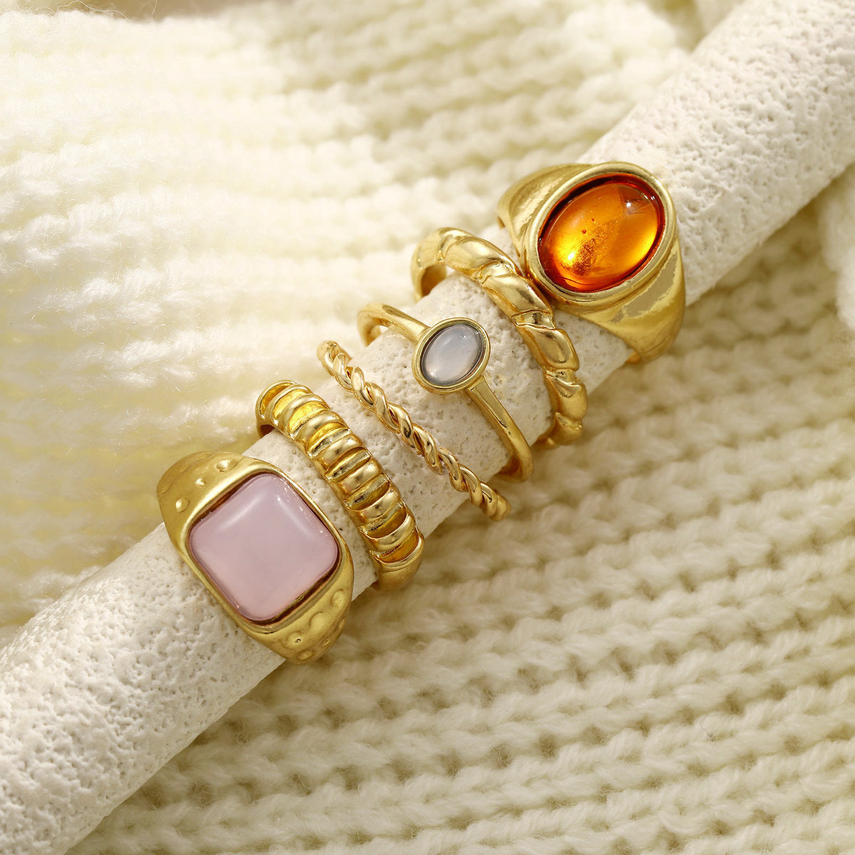 Geometric Alloy Ring Set (6-Piece)