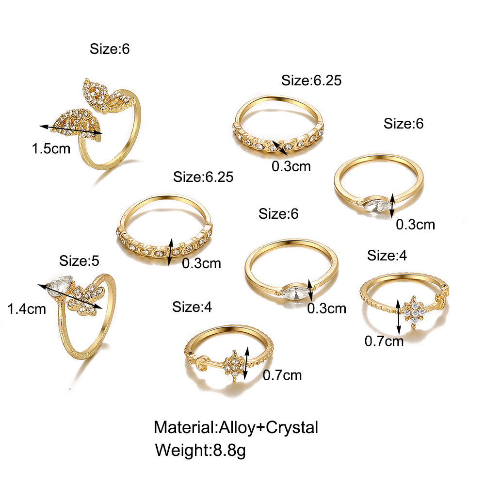 8-Piece Diamond Butterfly Ring Set