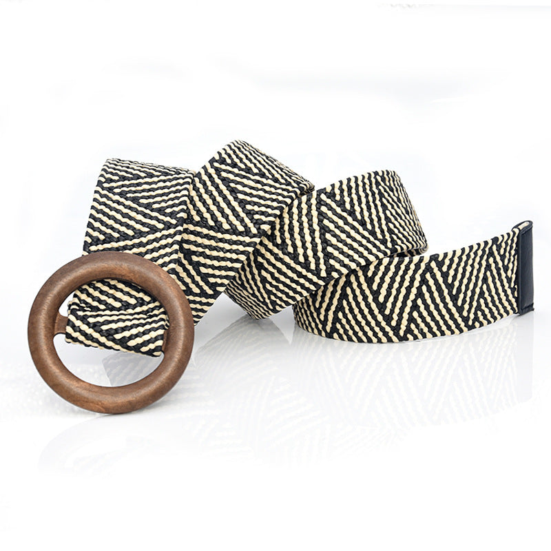 Grass braided women's belt elastic