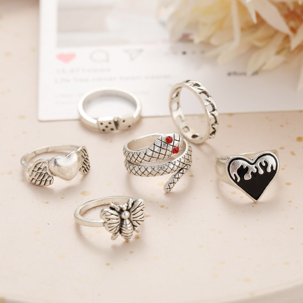 Alloy Snake & Dice Ring Set