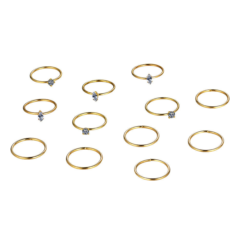 Juego de 12 anillos multiarticulados con diamantes de imitación 