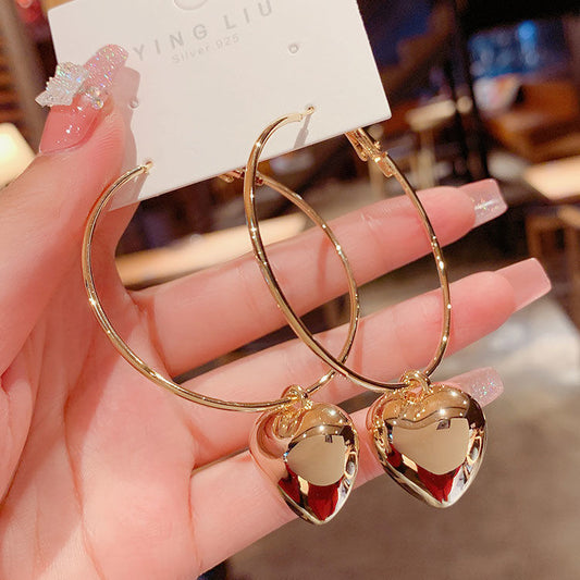 Gold Hollow Heart Hoop Earrings