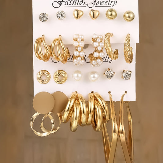 12-Piece Geometric Imitation Pearl Earring Set