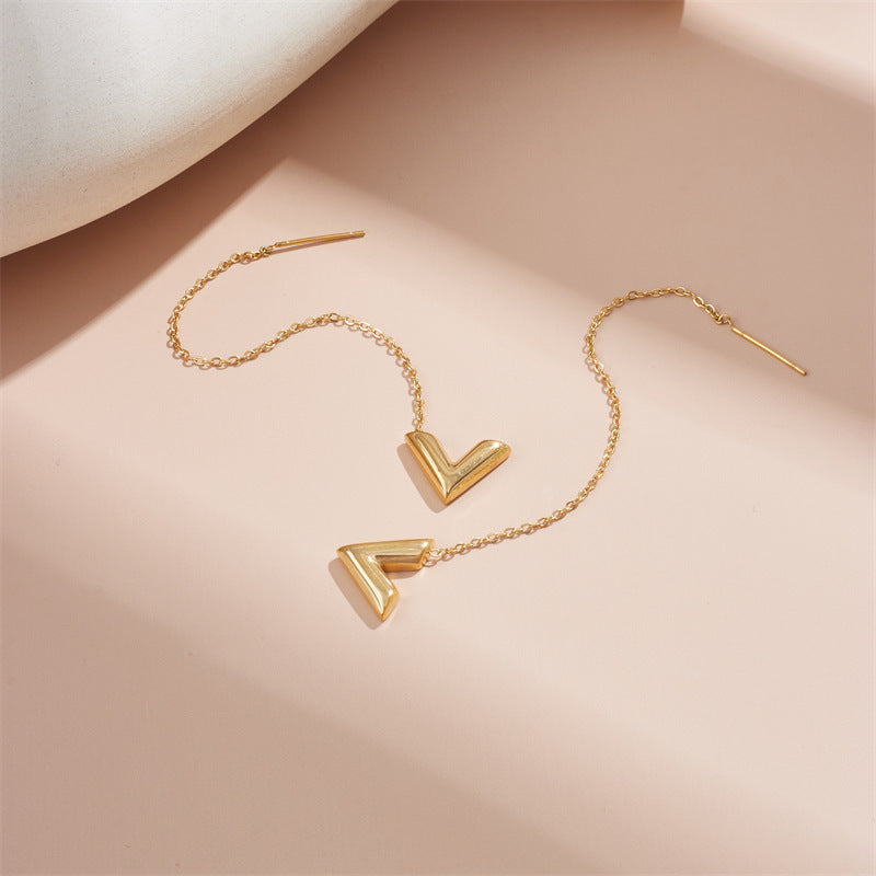 Women's Titanium Steel V-Letter Minimalist Earrings