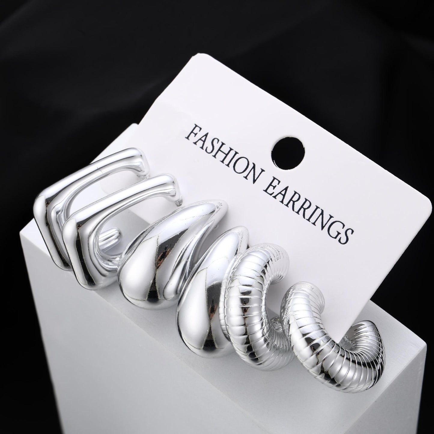 3-Pair Geometric Waterdrop Earring Set