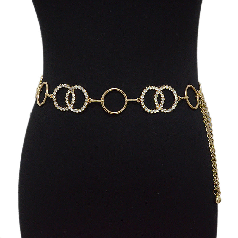 Ring, double ring rhinestone waist chain