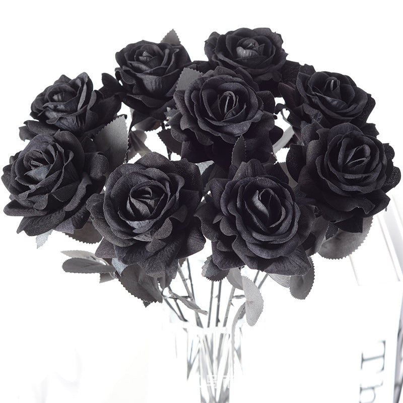 Simulation black rose velvet silk flower