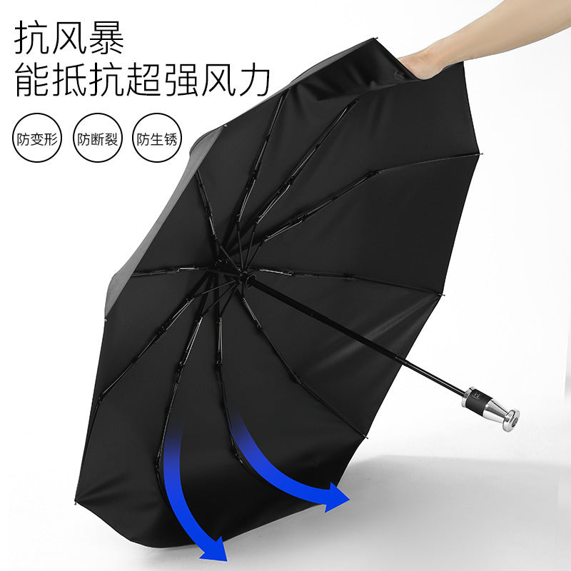 Automatic 3-Fold Umbrella 10 Rib Black Coated Umbrella