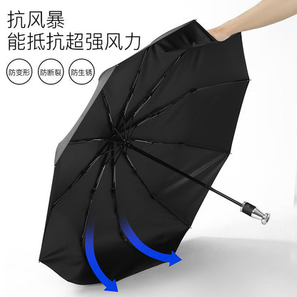 Automatic 3-Fold Umbrella 10 Rib Black Coated Umbrella