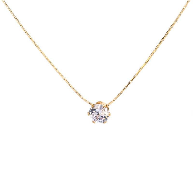 Women's Gold Six-Claw Diamond Pendant Collarbone Necklace — Fade-Resistant