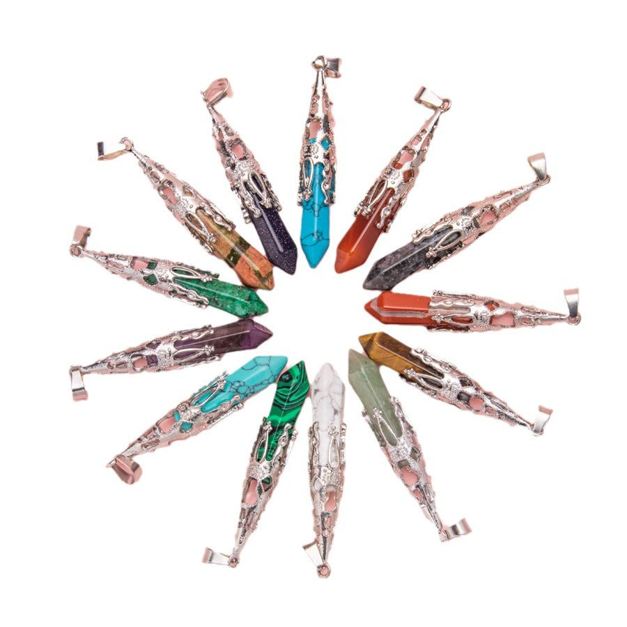 Crystal Agate Hexagonal Pyramid Pendulum Pendant